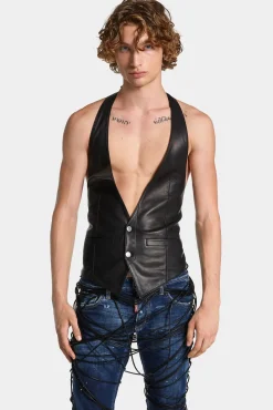 Belted Leather Waistcoat