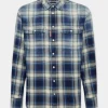 D2 Washed Check Indigo Dropped Shoulder Shirt