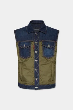 Dark Urban Wash Denim Puffer Vest