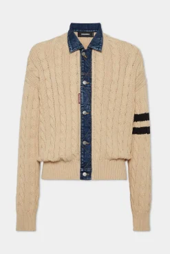 Denim Detail Knit Cardigan