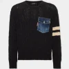 Denim Detail Knit Pullover