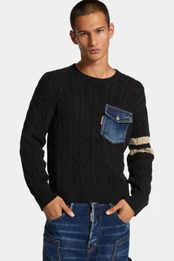 Denim Detail Knit Pullover