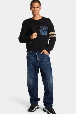 Denim Detail Knit Pullover