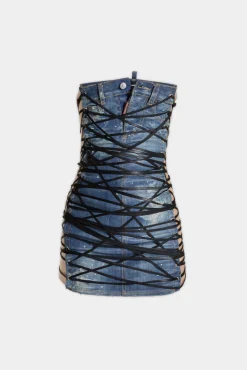 Light Frozen Wash Lace Up Jean Dress