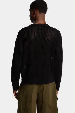 Open-Knit V Neck Pullover